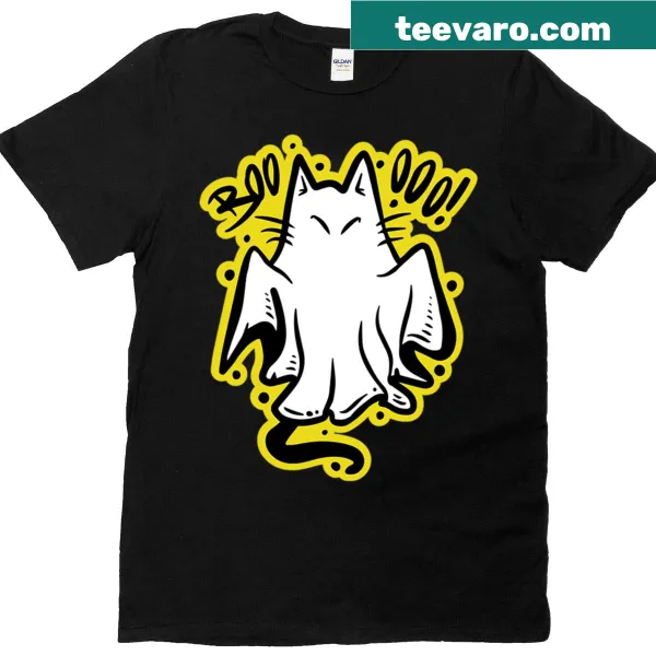 Adorable Halloween T-shirt featuring a cute kitty ghost illustration