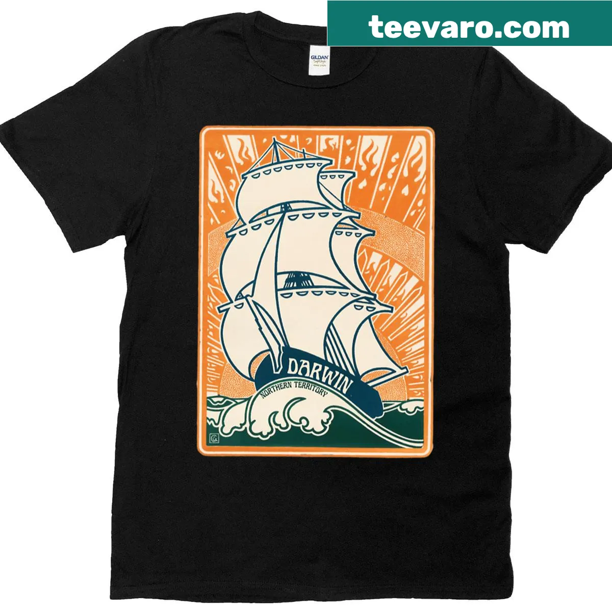 Graphic design representing Darwin Port on a T-shirt — on a men's t-shirt