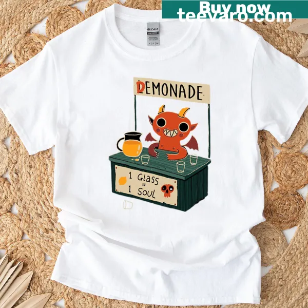 Cute cartoon devil at a lemonade stand on a T-shirt