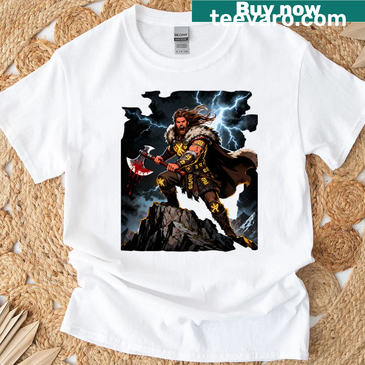 D&D Barbarian graphic on Fury Of The Mountain Clan T-shirt — on a men's t-shirt