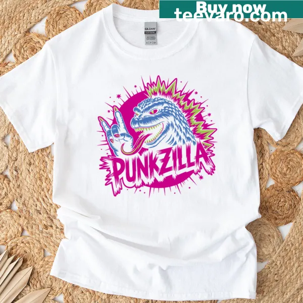 Quirky punk character illustration on a casual t-shirt.