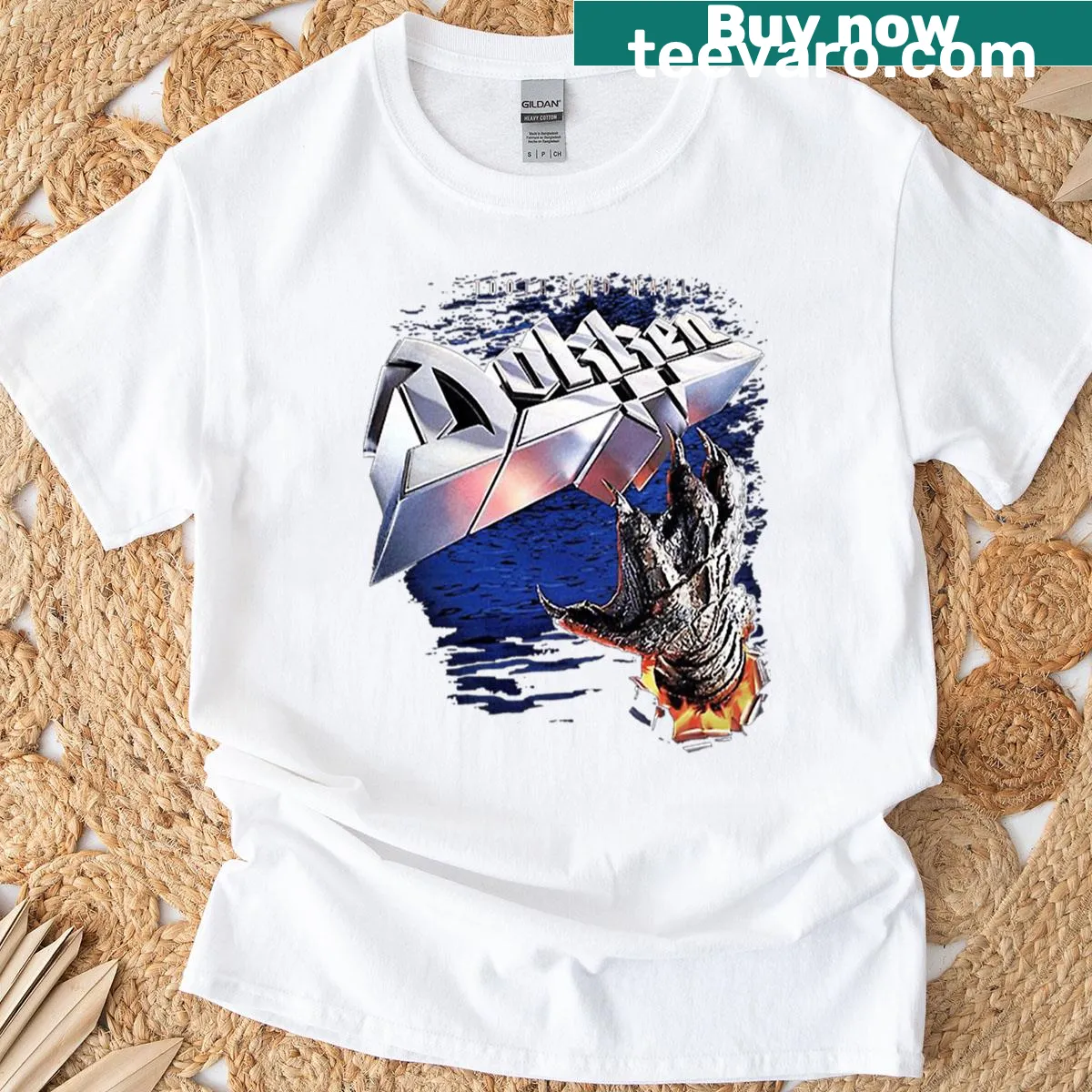 Bold graphic design representing the band Dokken on T-shirt — on a men's t-shirt