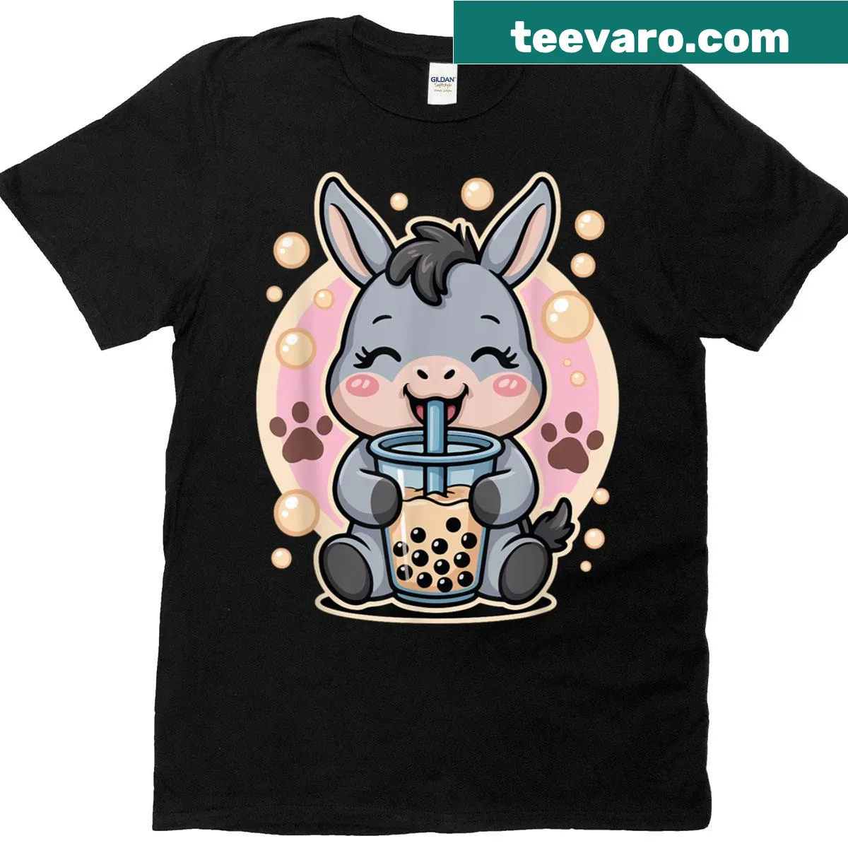 Cute shirt featuring a donkey with boba tea — on a men's t-shirt