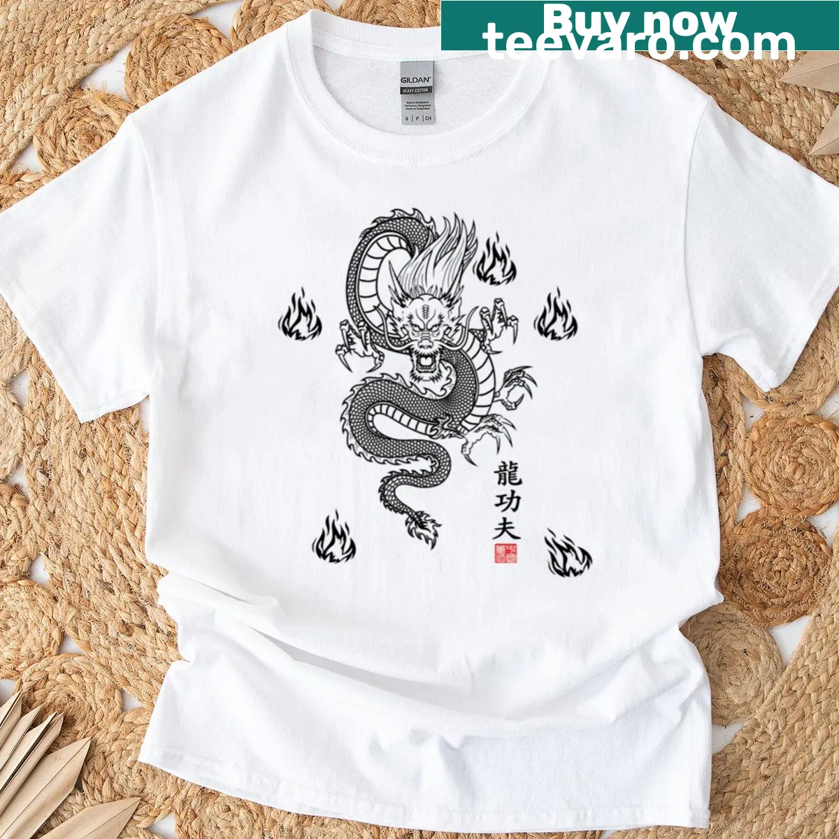 Dynamic dragon design on Dragon Kung Fu t-shirt — on a men's t-shirt