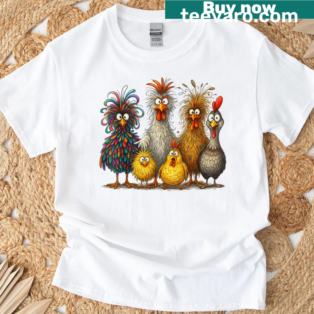 Funny cartoon chicken family design on a T-shirt — on a men's t-shirt