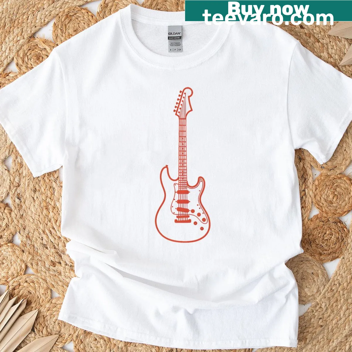 Minimalist silhouette of an electric guitar on a t-shirt — on a men's t-shirt