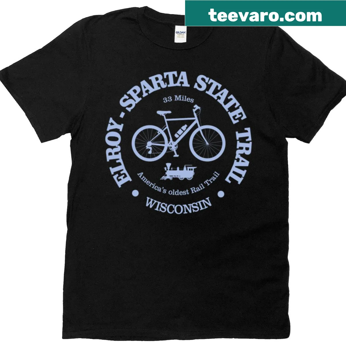 Illustrative T-shirt showcasing Elroy-Sparta State Trail for cyclists — on a men's t-shirt