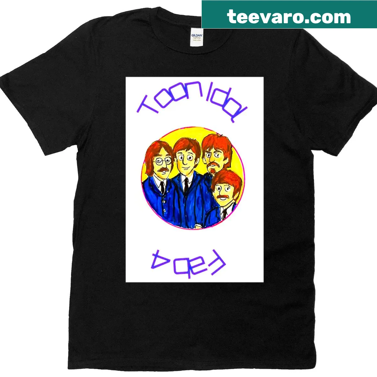 Cartoon-style t-shirt celebrating the Fab 4, a nod to music history — on a men's t-shirt