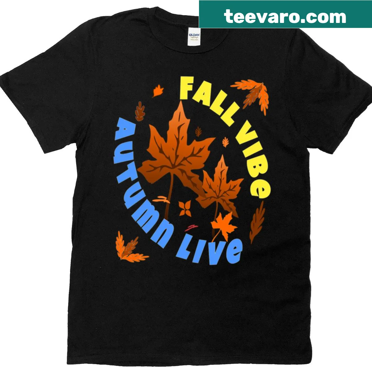 Autumn-themed typography fall vibe t-shirt — on a men's t-shirt
