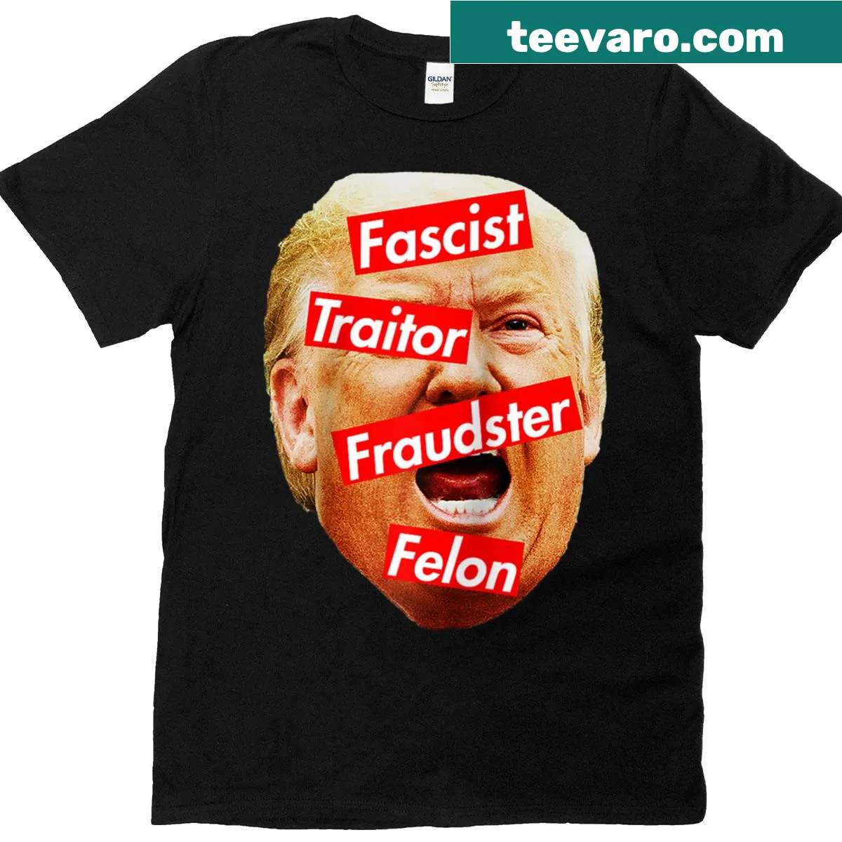 Cartoon graphic t-shirt with a humorous political critique for Halloween — on a men's t-shirt