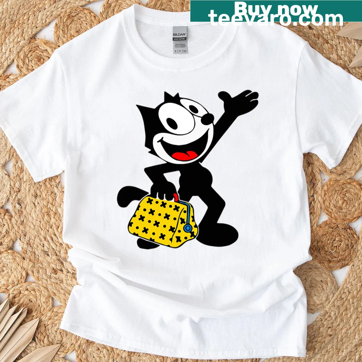 Felix the Cat oversized t-shirt featuring his magic bag of tricks — on a men's t-shirt