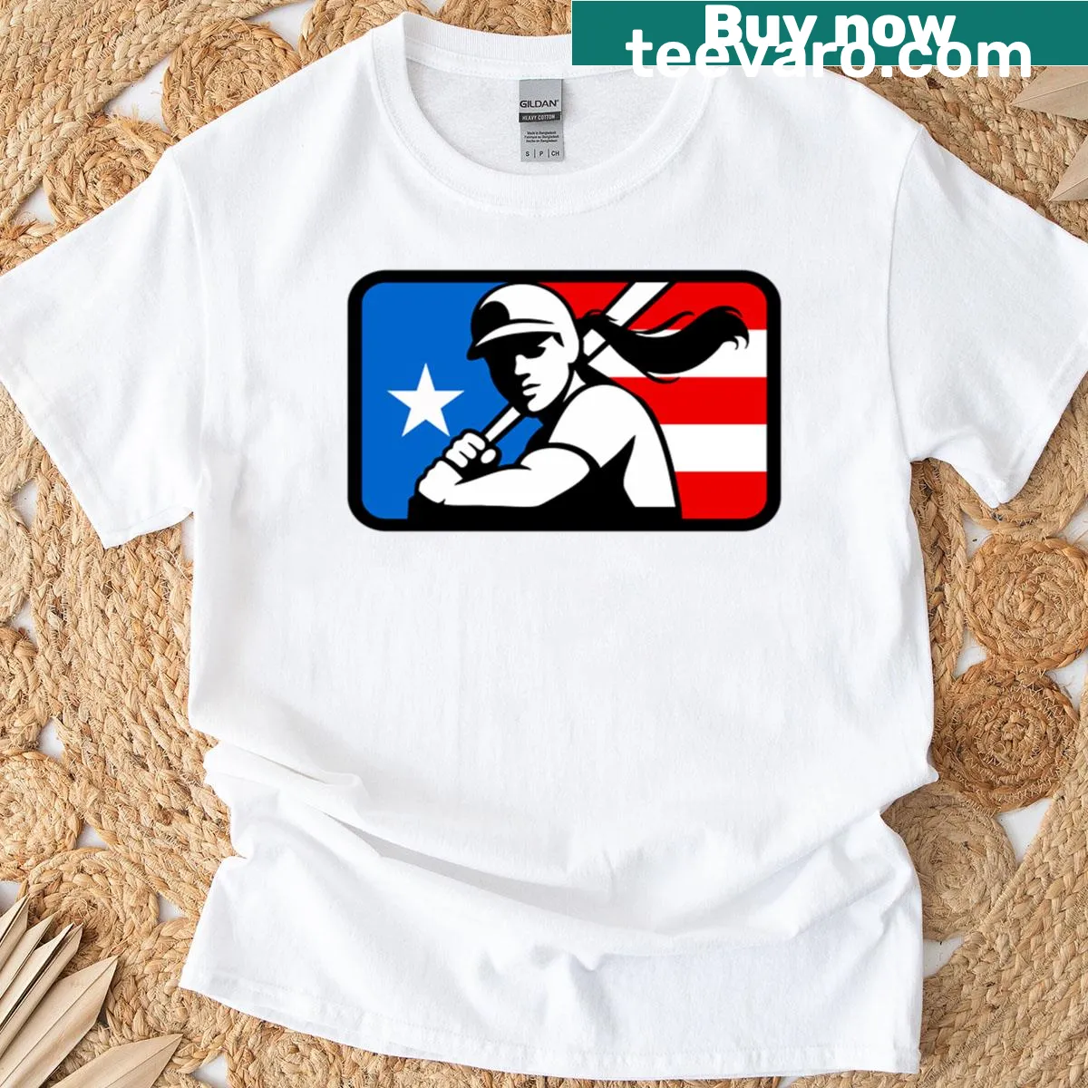 Proud typography t-shirt celebrating the Female Puerto Rican Baseball League — on a men's t-shirt