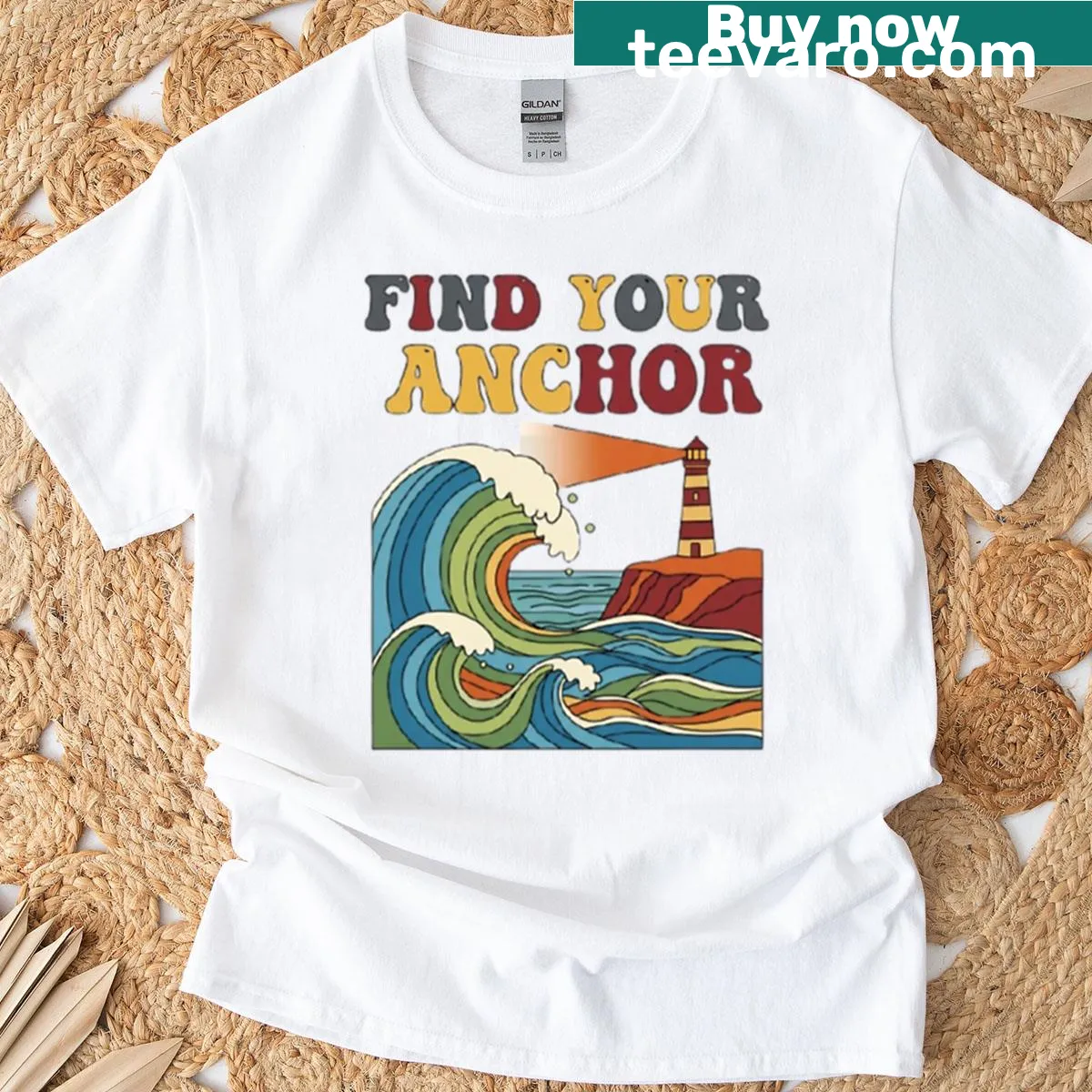 Inspirational T-shirt with the phrase 'Find Your Anchor' — on a men's t-shirt
