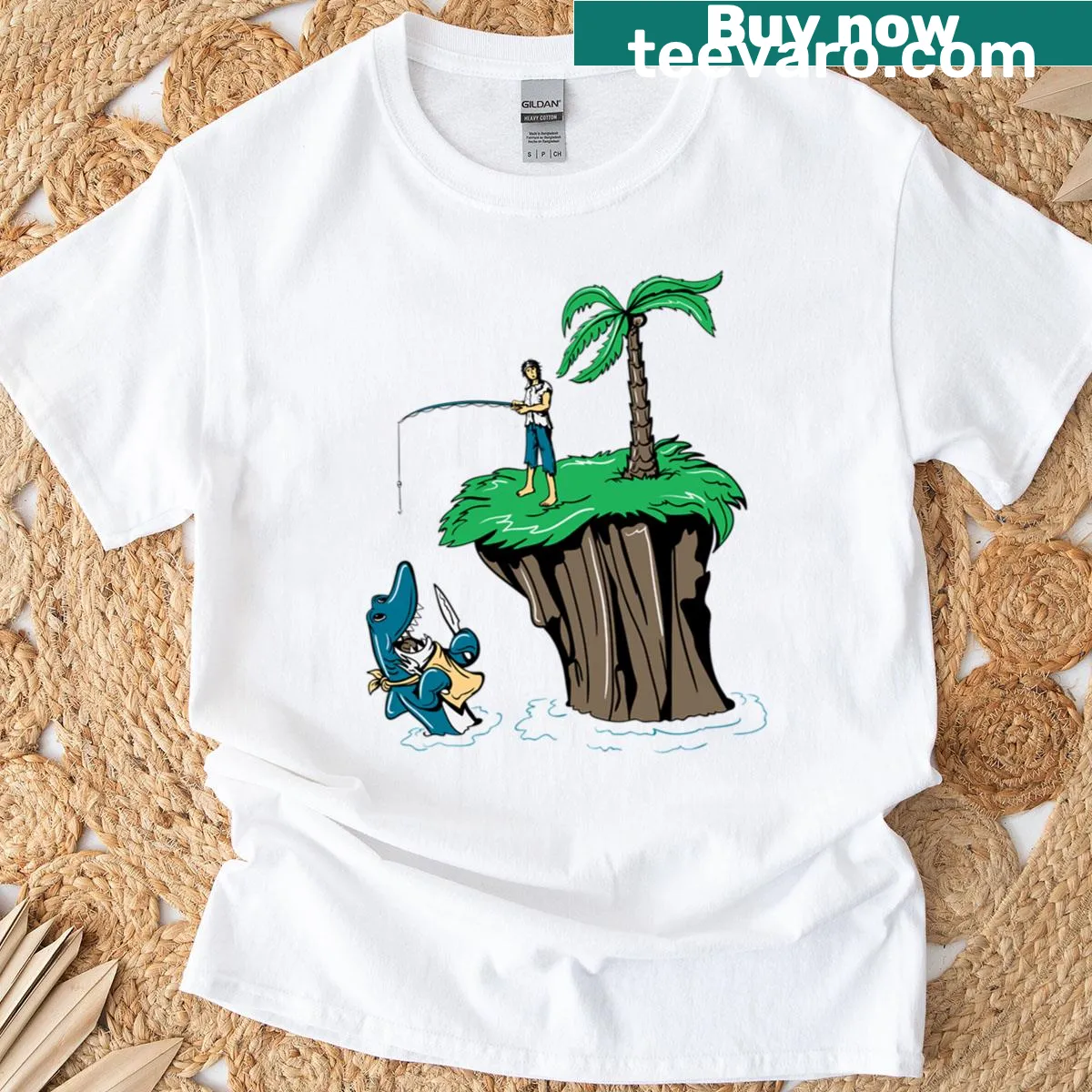Oversized t-shirt featuring a vintage design of Fishermens Island — on a men's t-shirt
