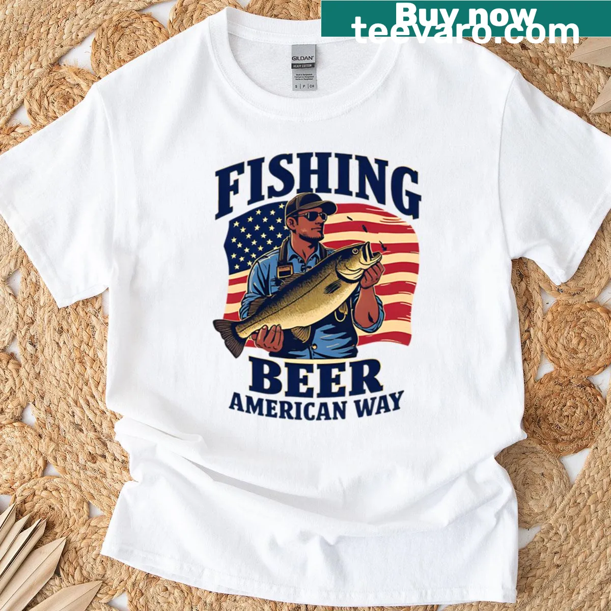 Fishing and beer-themed T-shirt with playful typography — on a men's t-shirt