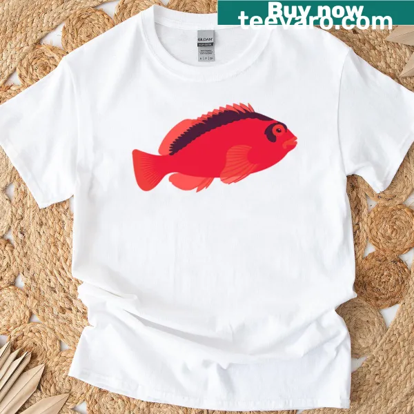 Illustration of a hawkfish on a nature-themed t-shirt
