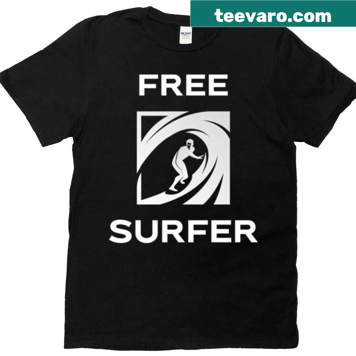Illustration on Free Surfer T-shirt capturing surf culture — on a men's t-shirt