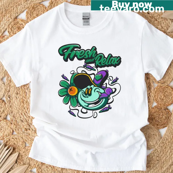 T-shirt featuring the phrase 'Fresh And Rilex' in fun typography