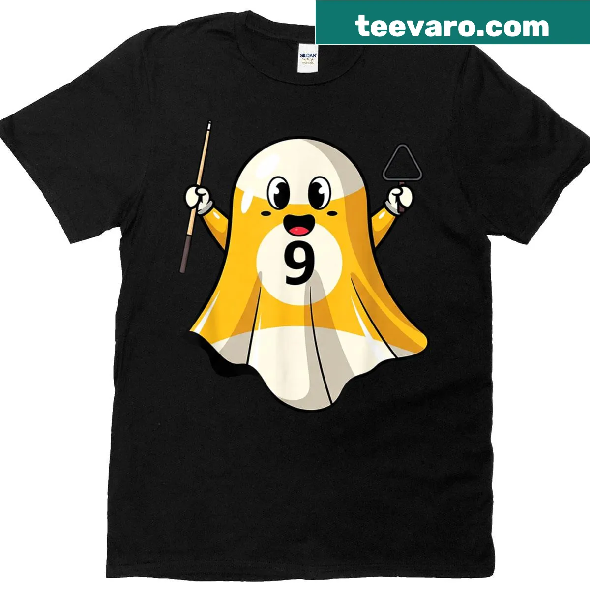 Funny Halloween T-shirt with ghost and pumpkin design — on a men's t-shirt