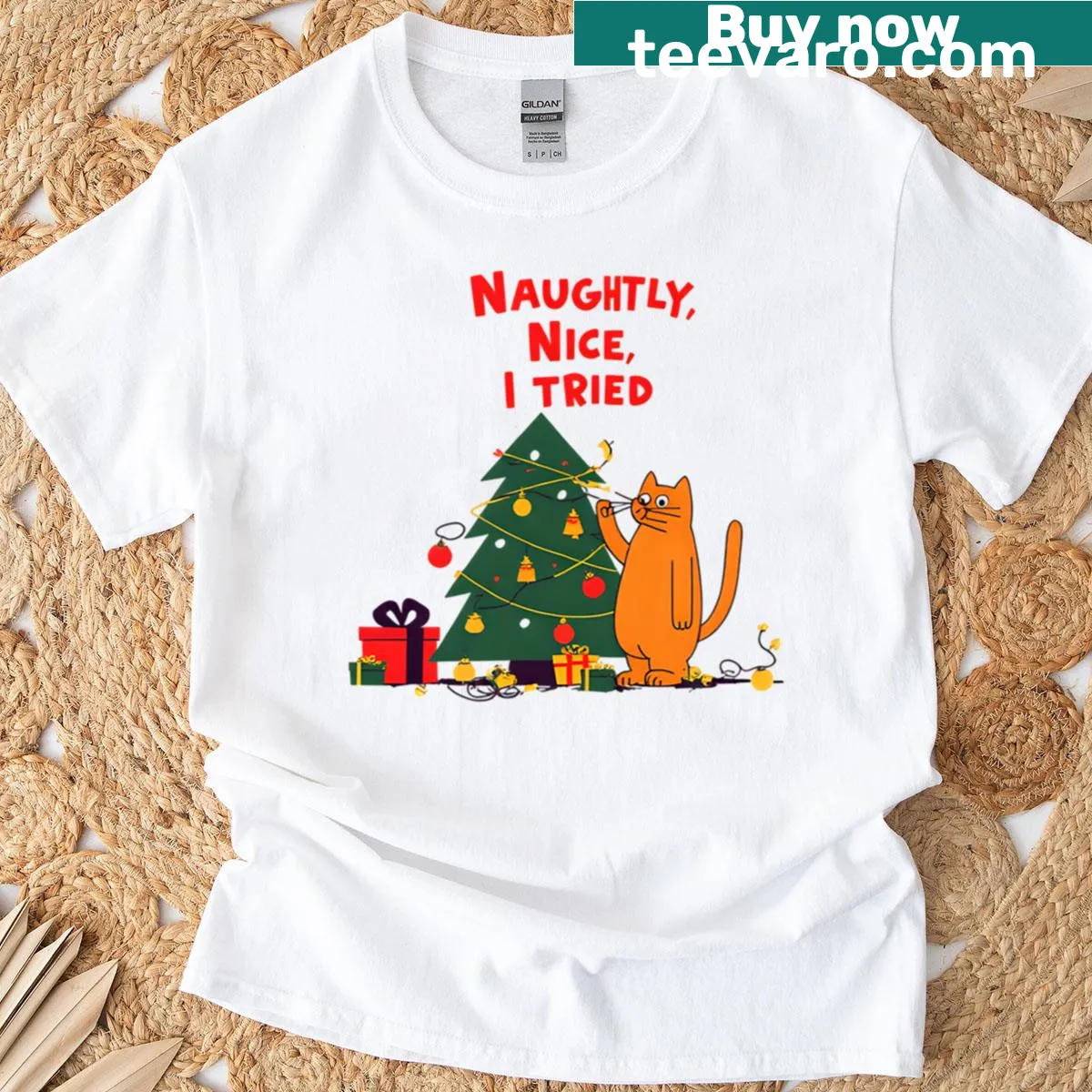 Funny Christmas cats causing chaos design — on a men's t-shirt