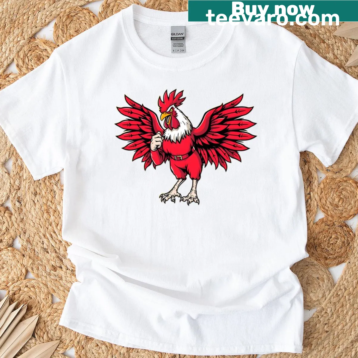 Humorous Gamecock t-shirt featuring a confident rooster illustration — on a men's t-shirt