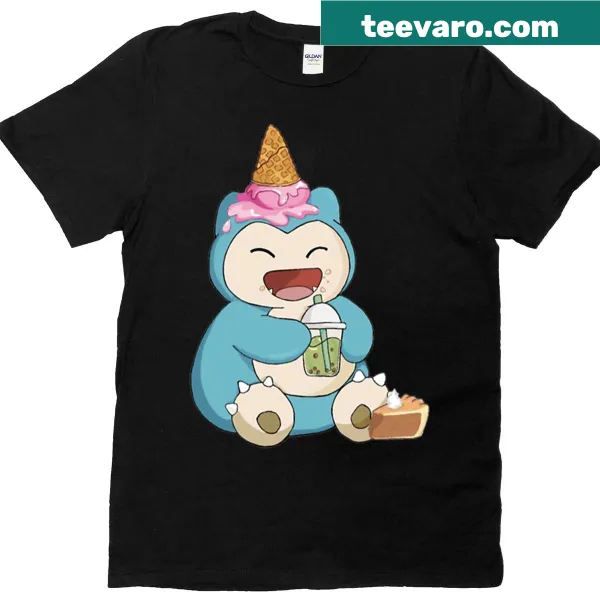 Cute cartoon Snorlax graphic T-shirt for anime fans