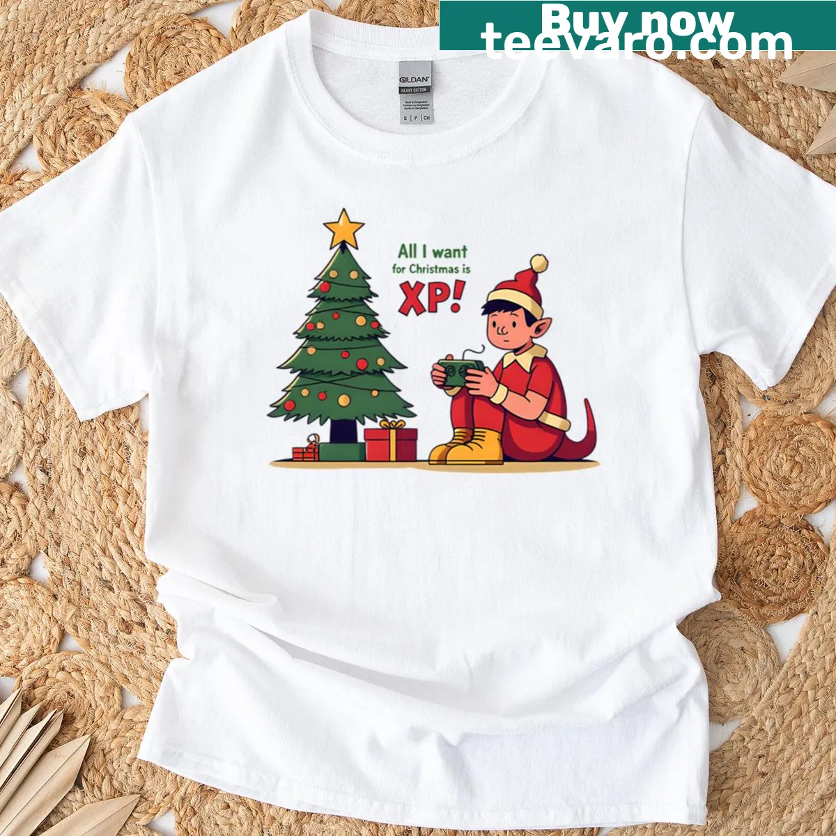 Christmas-themed t-shirt featuring gaming graphics and 'XP' design — on a men's t-shirt