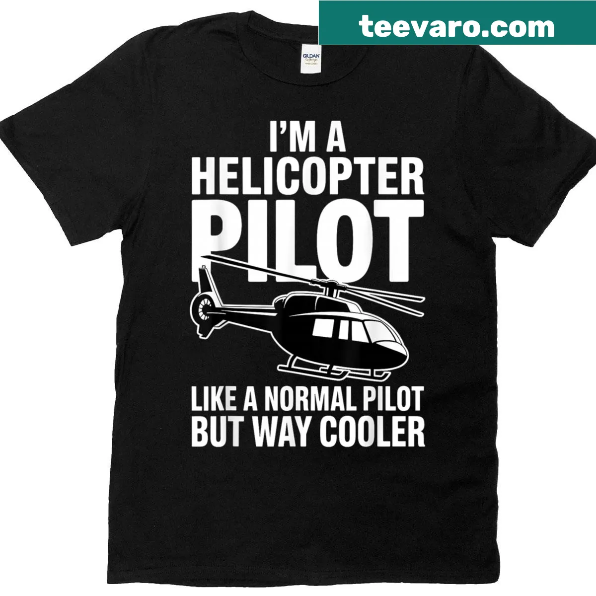 Illustrated helicopter pilot T-shirt with a fun design — on a men's t-shirt