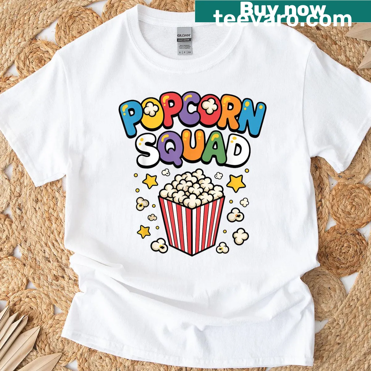 Humorous popcorn graphic t-shirt suitable for all ages — on a men's t-shirt