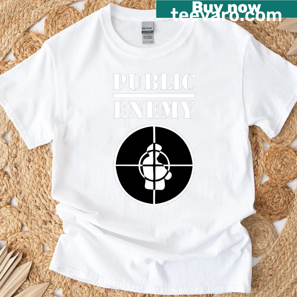 Vintage-style rap band logo T-shirt with humorous text — on a men's t-shirt
