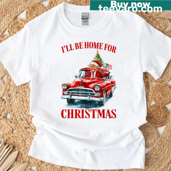 Humorous Trump in a red truck on a Christmas T-shirt