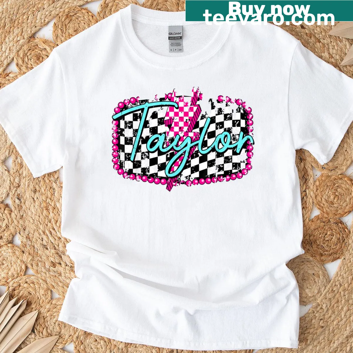 Personalized retro t-shirt with the name 'Taylor' in a groovy font — on a men's t-shirt