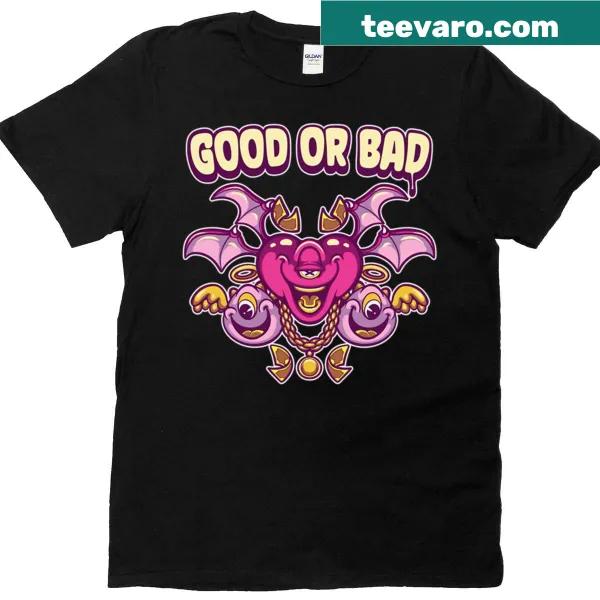 T-shirt featuring a playful graphic about good and bad.