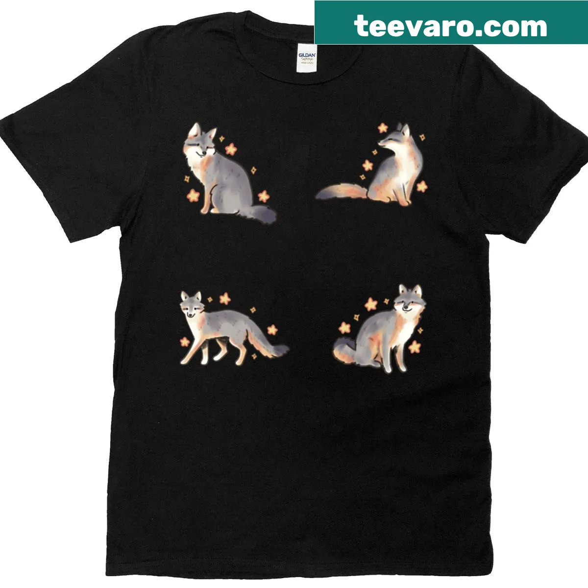 Cute shirt with an illustration of a gray fox pack — on a men's t-shirt