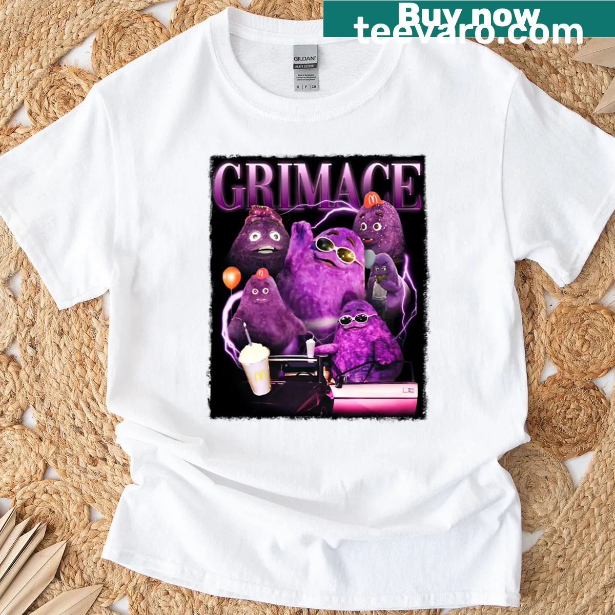 Retro tribute T-shirt featuring Grimace in Y2K style — on a men's t-shirt
