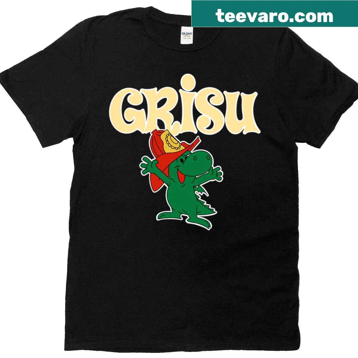 Cartoon T-shirt featuring Grisu the Little Dragon — on a men's t-shirt