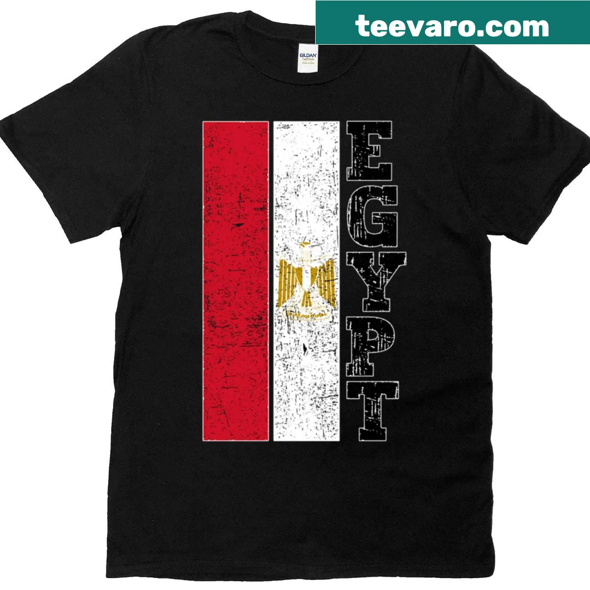 Distressed Egyptian flag design on a vintage t-shirt — on a men's t-shirt