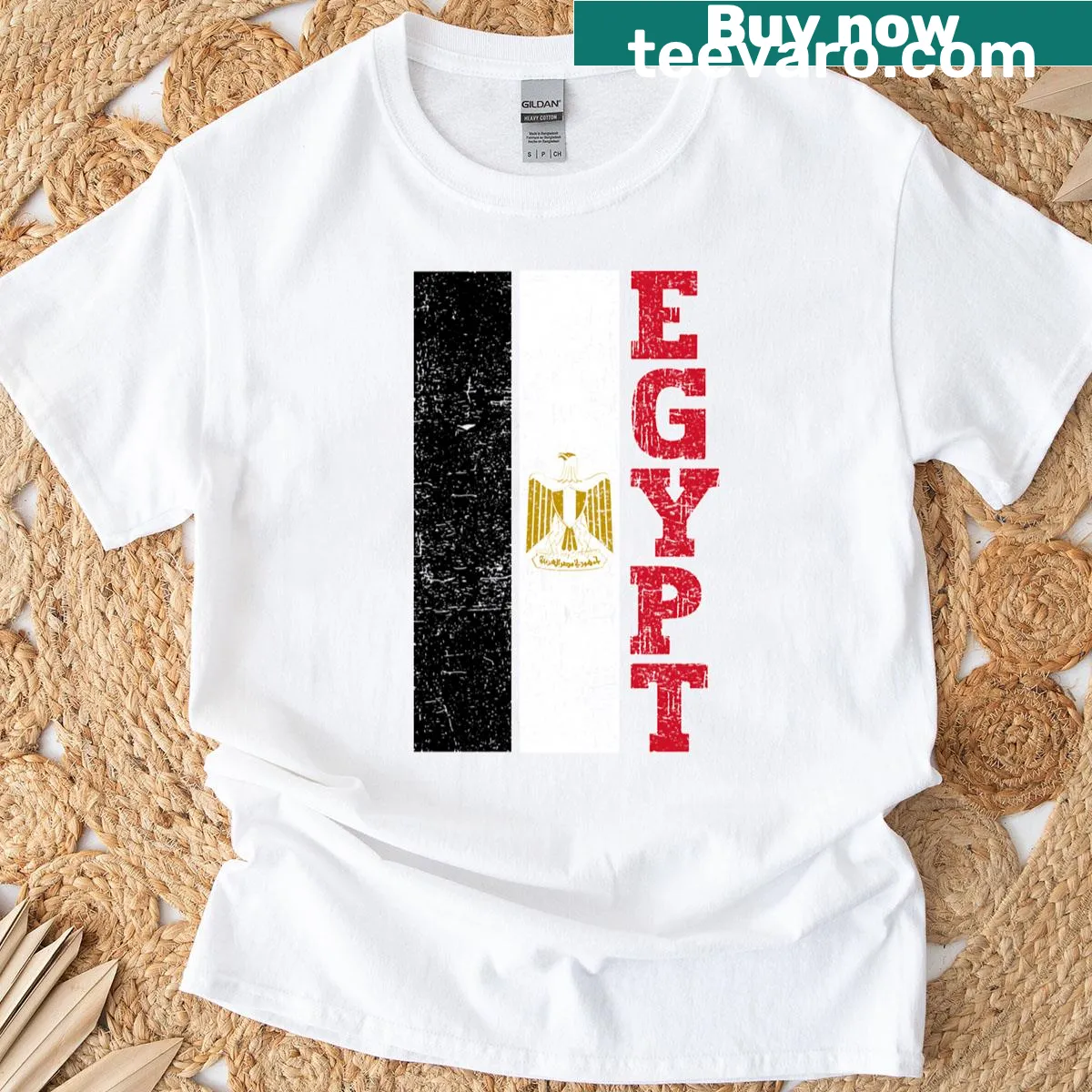 Distressed T-shirt featuring the Egyptian flag design — on a men's t-shirt