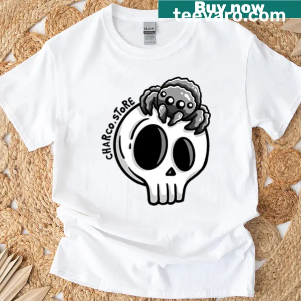 Cute Halloween t-shirt with a skull and spider graphic