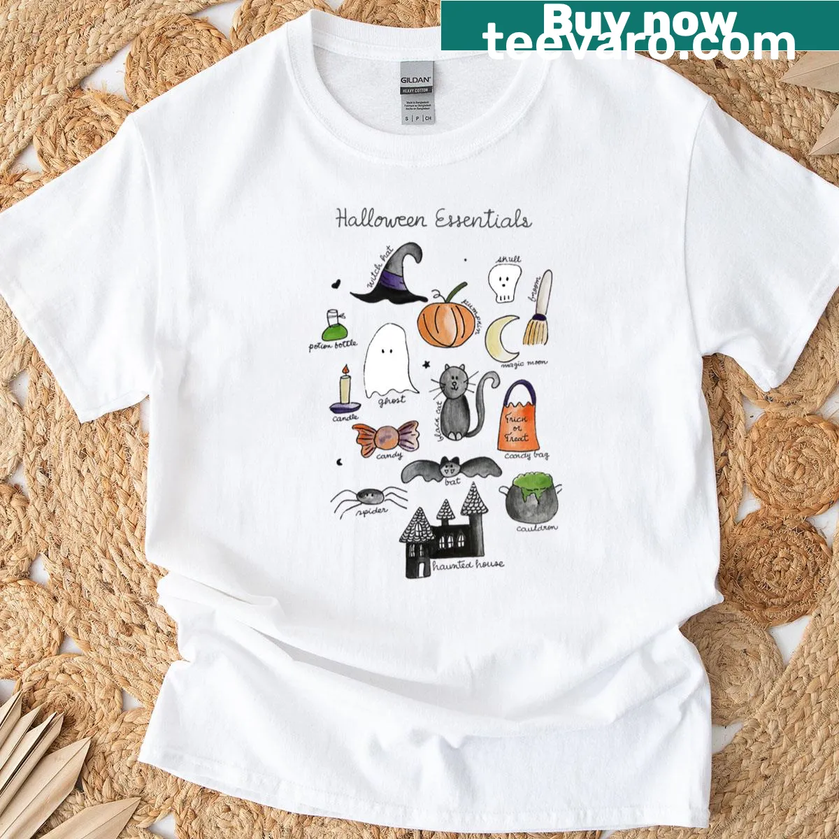 Illustration of Halloween symbols on a cozy T-shirt — on a men's t-shirt