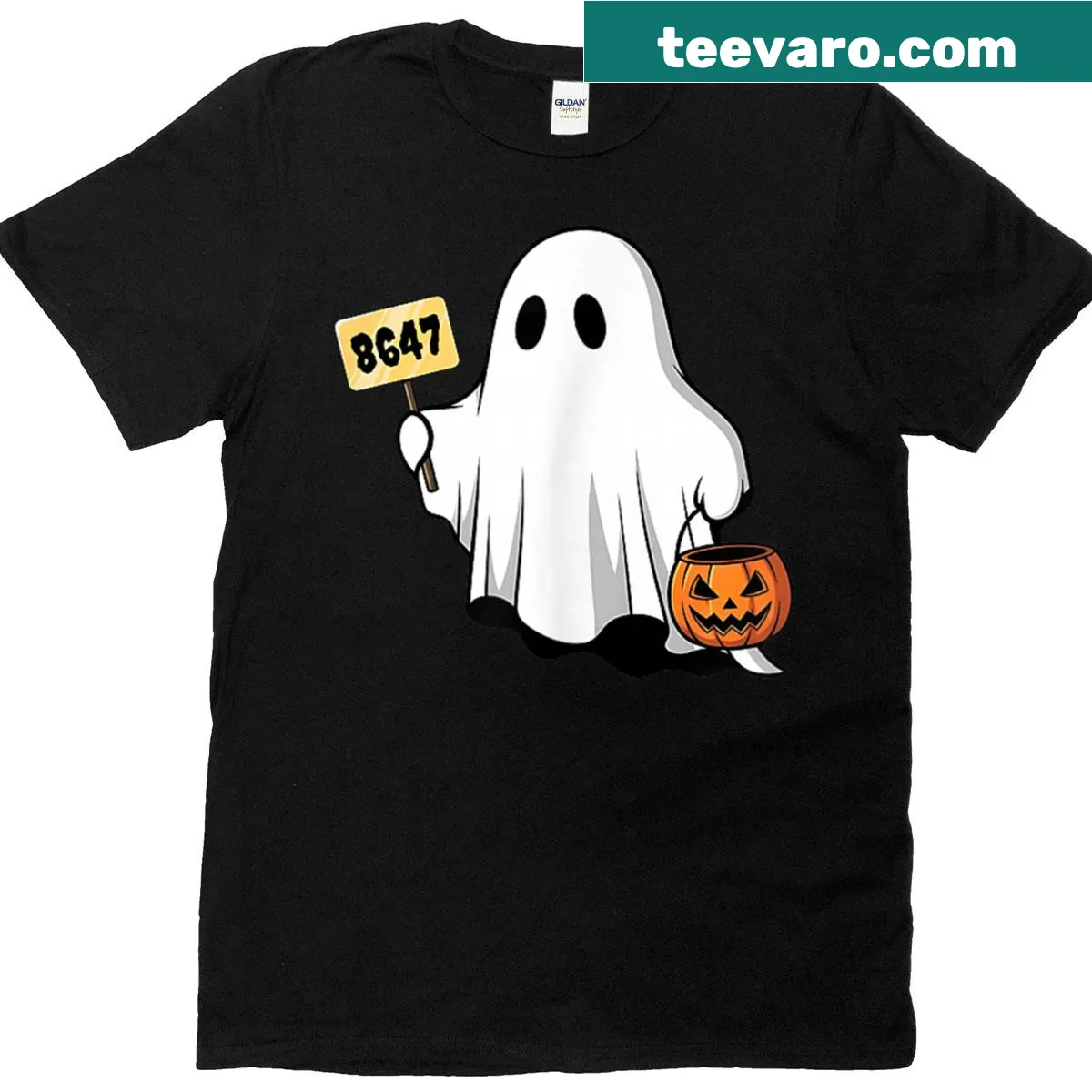 Halloween-themed t-shirt with ghost design and feminist message — on a men's t-shirt
