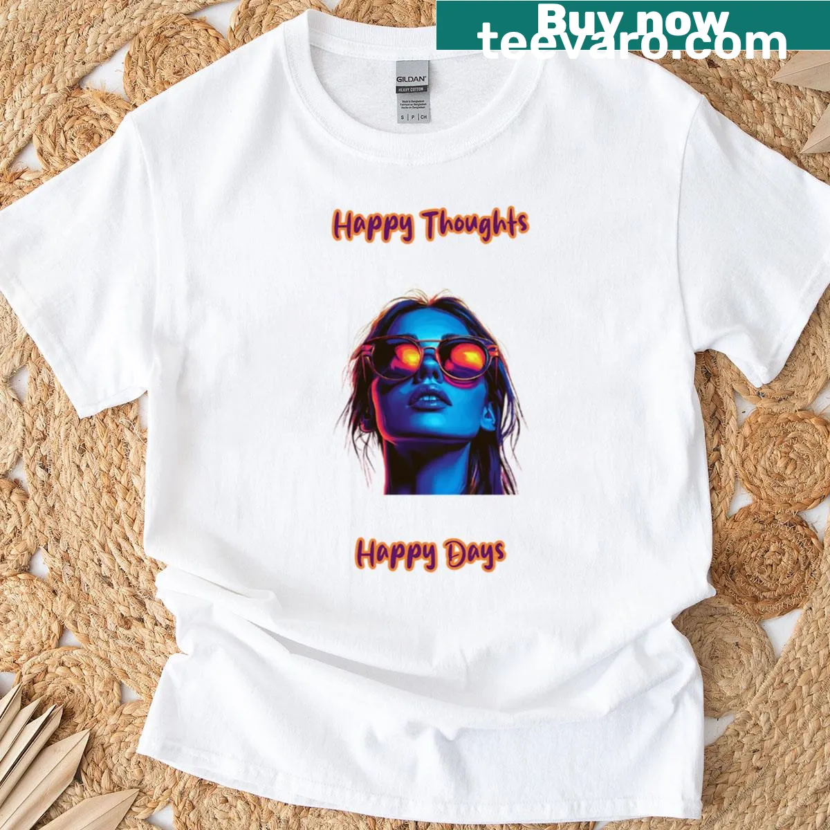 Cheerful T-shirt with 'Happy Thoughts, Happy Days' message in playful typography — on a men's t-shirt