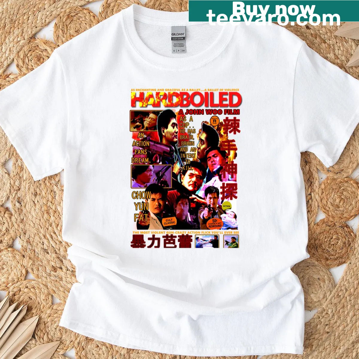 Vintage-style T-shirt inspired by Hard Boiled film — on a men's t-shirt
