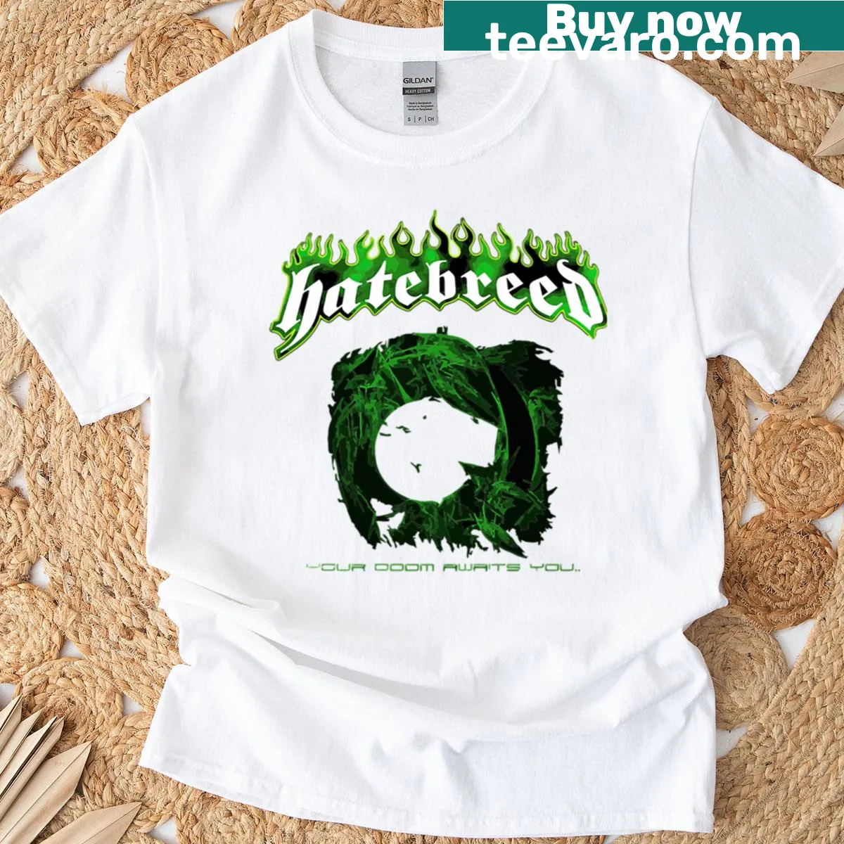T-shirt with Hatebreed graphic and 'Your Doom Awaits You' text. — on a men's t-shirt