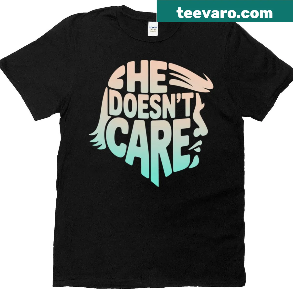 Bold t-shirt with 'He Doesn't Care' text for a political statement — on a men's t-shirt