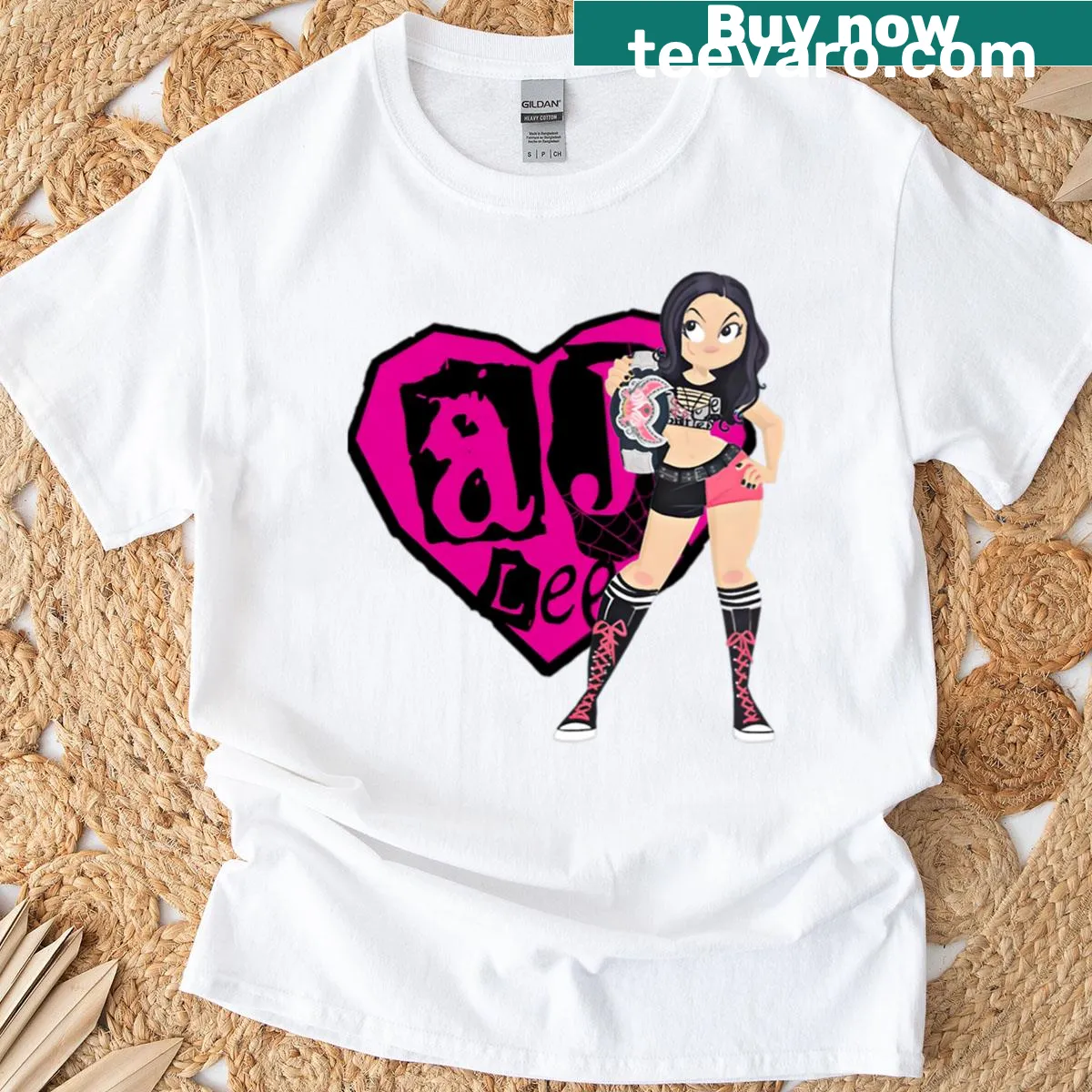 T-shirt featuring a design inspired by AJ Lee and music — on a men's t-shirt