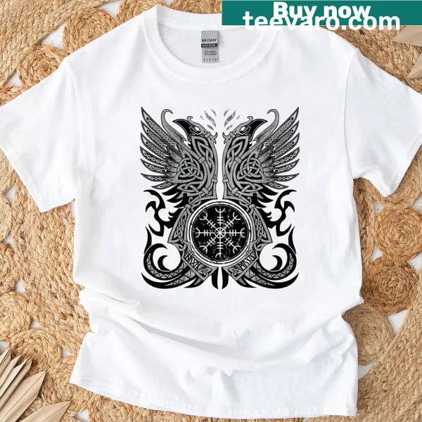 Illustrated Odin's ravens T-shirt featuring Huginn and Muninn