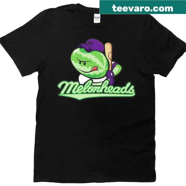 Cartoonish design of oversized melon-headed characters on a t-shirt