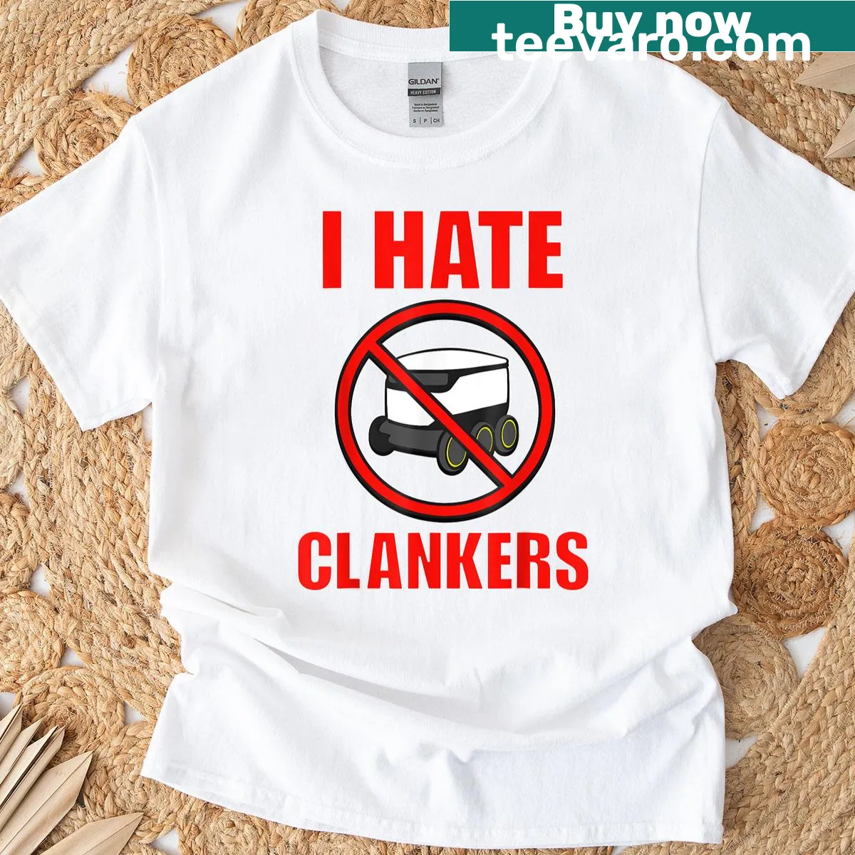 Funny typography T-shirt with 'I Hate Clankers' text — on a men's t-shirt