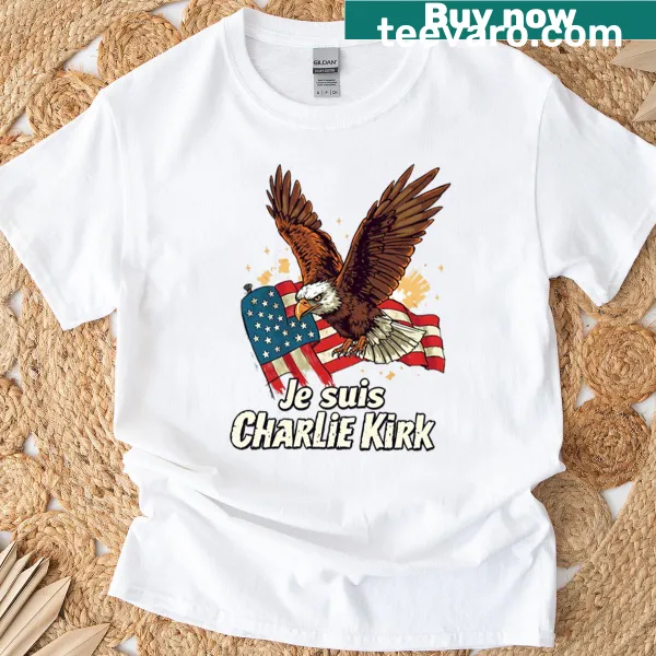 Bold typography t-shirt with the phrase Je Suis Charlie Kirk